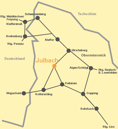 Gasthof Luger Julbach - Urlaub im M&uuml;hlviertel - Anfahrt detailiert